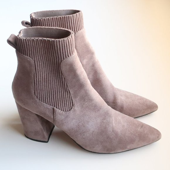 Steven by Steve Madden Taupe Suede Pointy Toe Pull-On Sock Booties / Ankle Boots - Picture 2 of 16